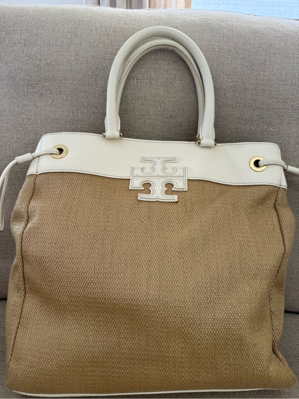 Tory Burch Cream and Tan Top-Handle Satchel